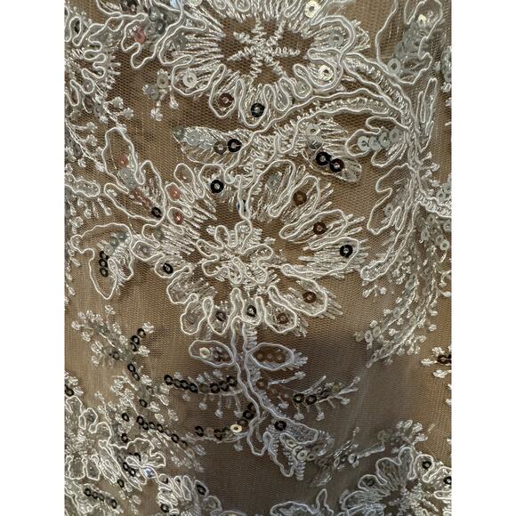 NWT SHANI $432 White Lace Silver Sequin Overlay Cocktail Dress Size 6 - Picture 4 of 8